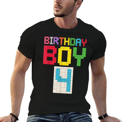 4th Birthday Boy Master Builder 4 Years Old Block Building  Tagless Design T-Shirt