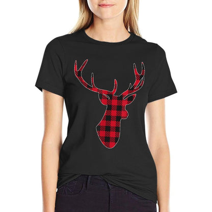 Classic Red  Black Christmas Buffalo Plaid Deer  Eco-friendly Material T-Shirt
