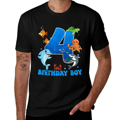4th Birthday Party Ocean 4 Year Old Sea Fish Birthday Boy  Vintage-inspired T-Shirt