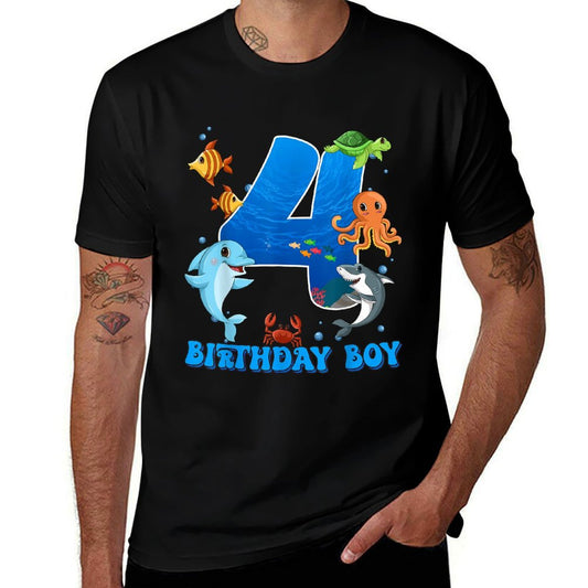 4th Birthday Party Ocean 4 Year Old Sea Fish Birthday Boy  Vintage-inspired T-Shirt