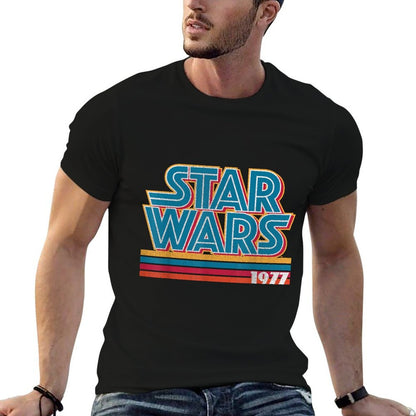 Star Wars Super Retro Striped Logo 1977 Graphic C2  Slim-fit Cut T-Shirt