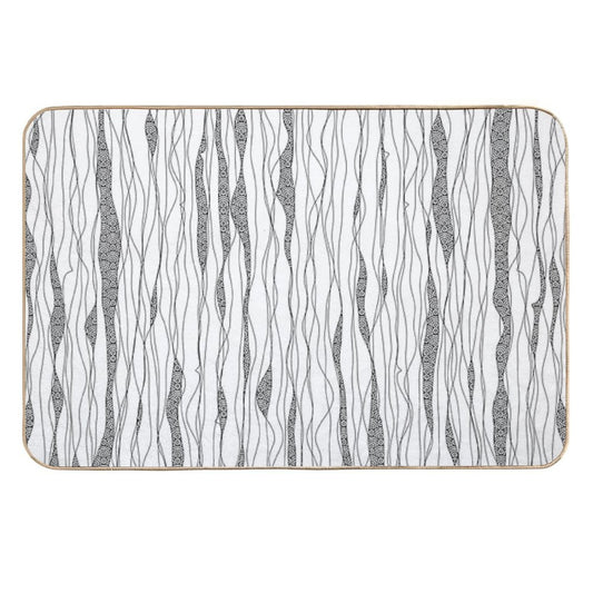 Black And White Wavy Art Lines with Nautical Elements  Fade-Resistant Bath Mat