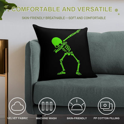 Dabbing Skeleton Green Soft Anti-Pilling Throw Pillow
