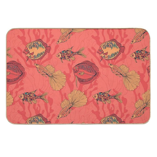 Fishes on Living Coral Background Durable Bath Mat