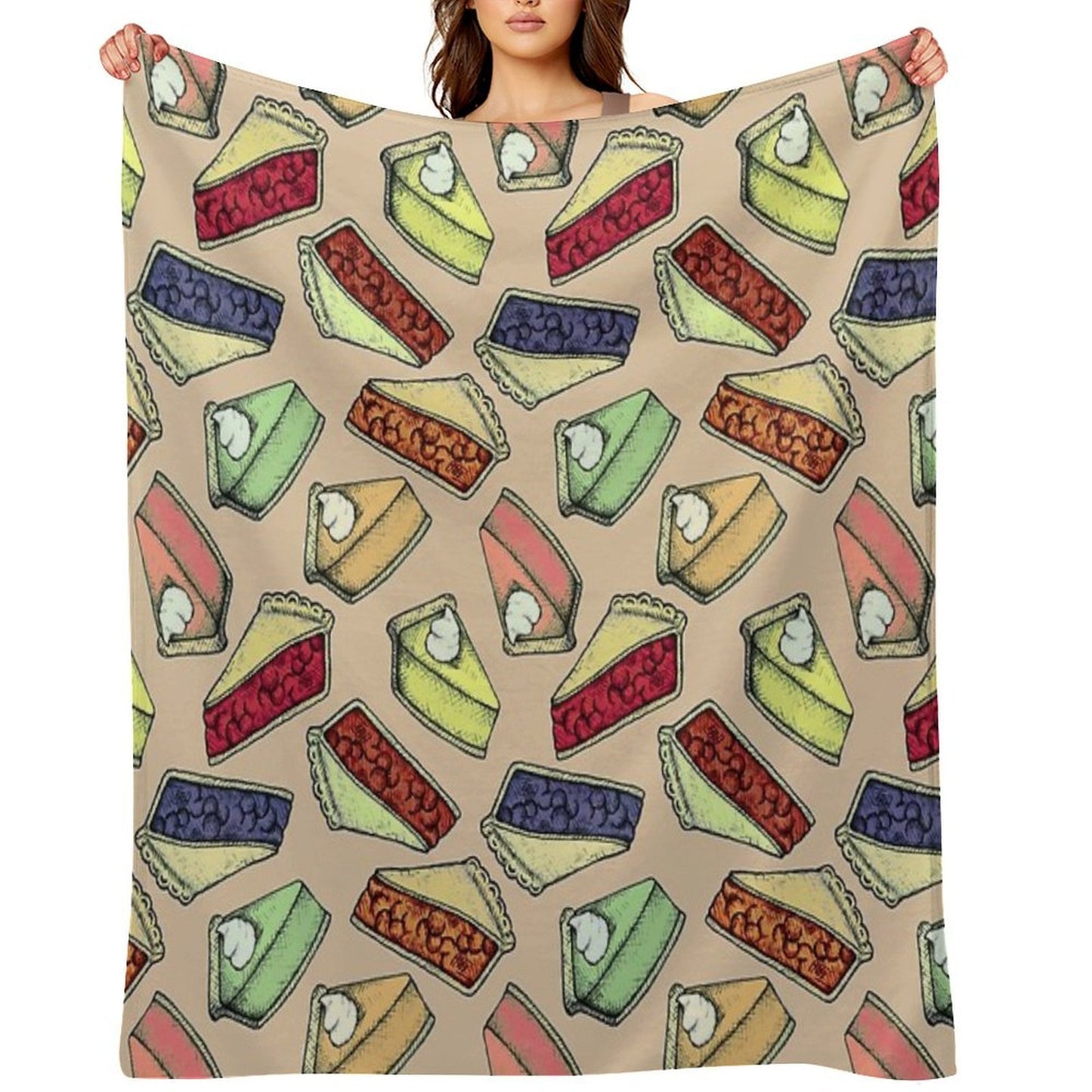Easy As Pie - Cute Illustrations of Pie on Neutral Tan Quick-dry Throw Blanket