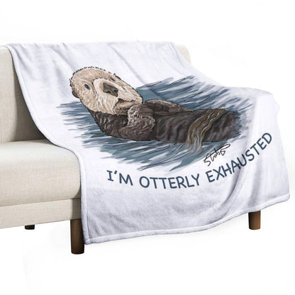 Sea Otter Sketch I'm Otterly Exhausted Durable Throw Blanket