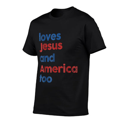 Retro Loves Jesus And America Too 4th Of July Gifts  Odor-resistant T-Shirt