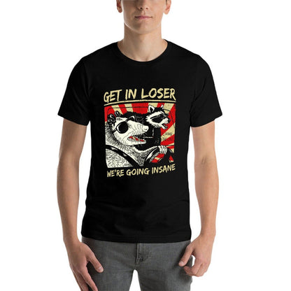 Get In Loser We’re Going Insane Funny Raccoon Opossum Meme  Oversized Silhouette T-Shirt
