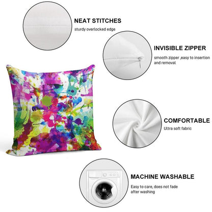 Bright Paint Splatter Squares Soft Reinforced Edging Throw Pillow
