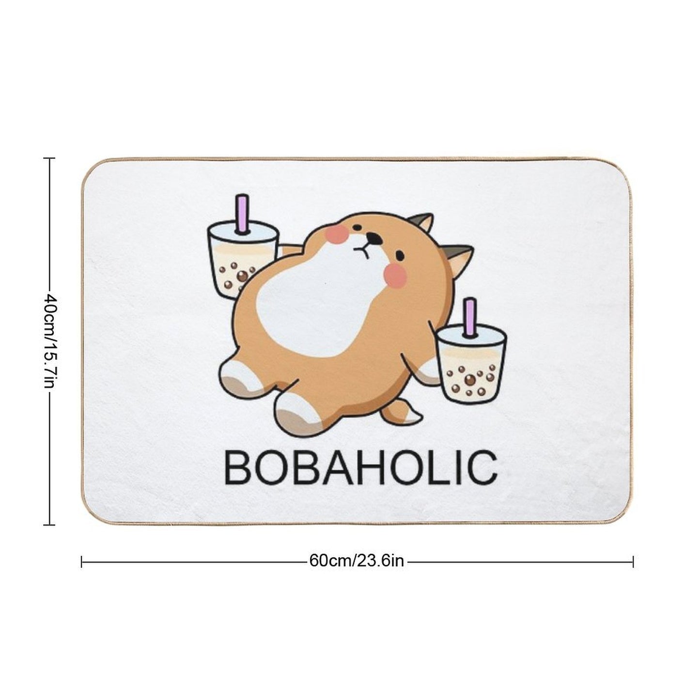 Lazy Bobaholic Shiba Loves Boba!  Stain-Proof Bath Mat