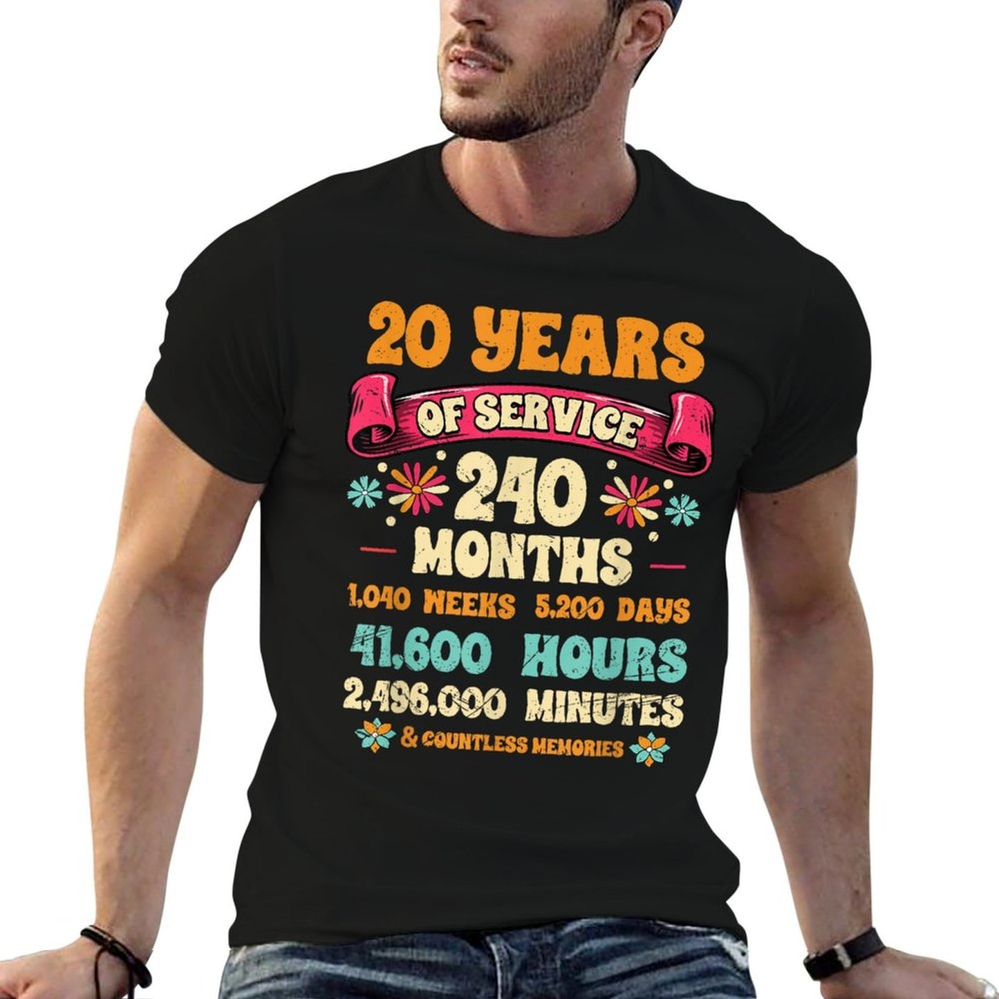 20 Years Of Service 20th Year Work Anniversary For Men Women  High-quality Stitching T-Shirt