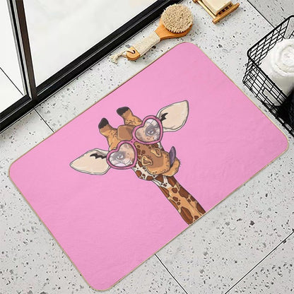 Cute Giraffe With Pink Heart Shaped Glasses Durable Bath Mat