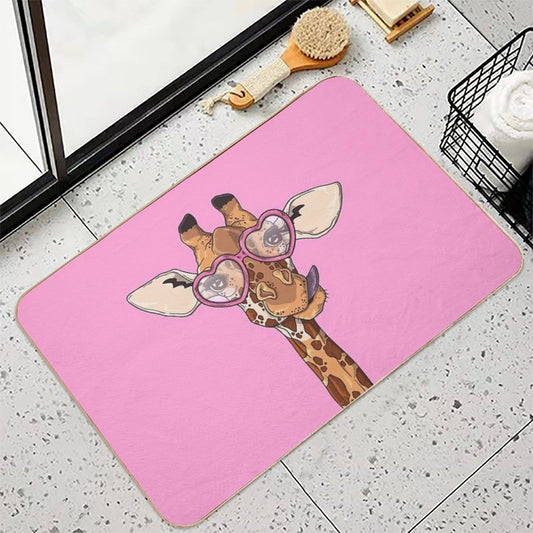 Cute Giraffe With Pink Heart Shaped Glasses Durable Bath Mat
