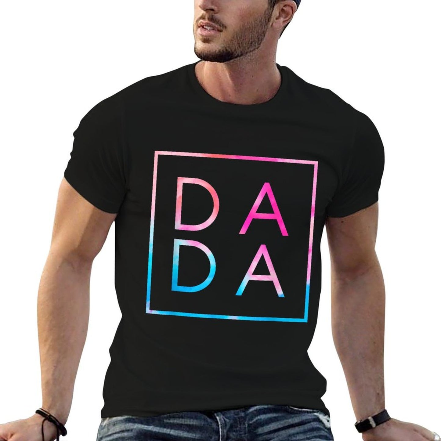 Matching Dada And Mama Familys Unisex-Adults Mens Black Small Classic Tie-Dye Fathers Day  Oversized Silhouette T-Shirt