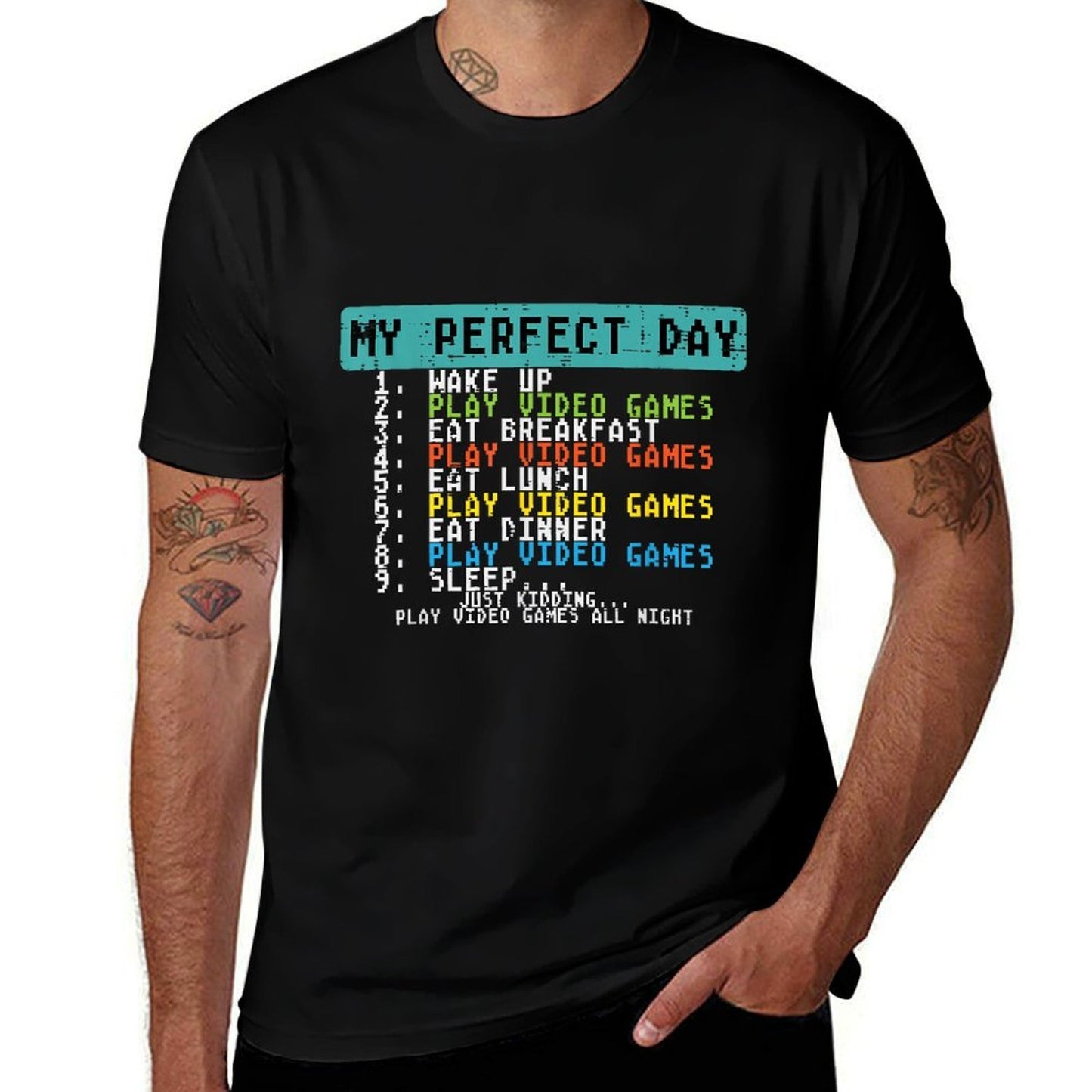 My Perfect Day Play Video Games Funny Gamer Men Boys Kids  Heathered Texture T-Shirt