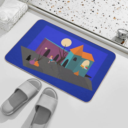 Nighttime Scene with Boy Playing Ball And Cats Watching  High-Traffic Bath Mat