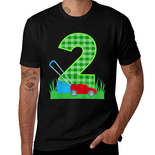 Kids 2nd Lawn Mower Birthday Two Year Old Boy Lawn Mowing Bday  Wrinkle-resistant T-Shirt