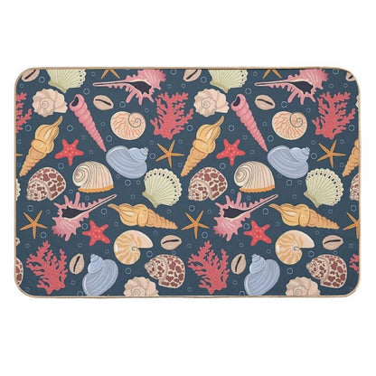 Colorful Seashells Coral  Easy To Clean Bath Mat