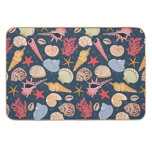 Colorful Seashells Coral  Easy To Clean Bath Mat
