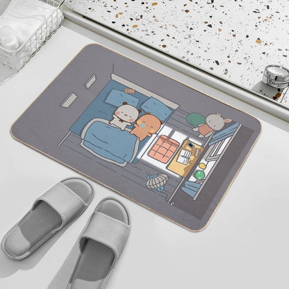 Bubu And Dudu Sleeping Cozy  Cute Bear Couple  Panda Yier  Bubu Brownie Bear  Anti-Trip Bath Mat