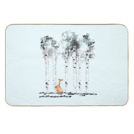 Fox And Birchs Watercolor  Rapid-Drying Bath Mat
