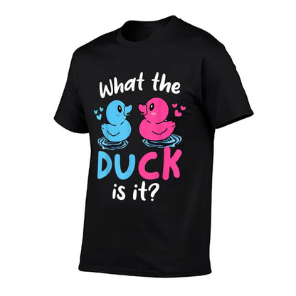 What The Ducks Is It Baby Gender Reveal Party Baby Shower  Ribbed Collar T-Shirt