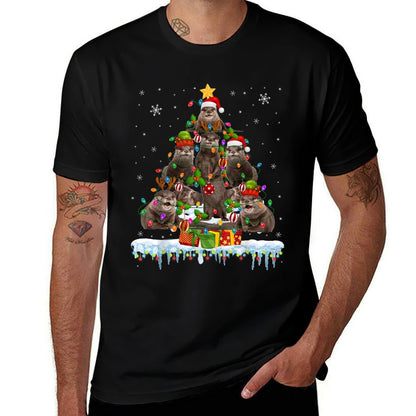 Santa ELF Reindeer Otter Christmas Tree Christmas Lights  Vintage-inspired T-Shirt