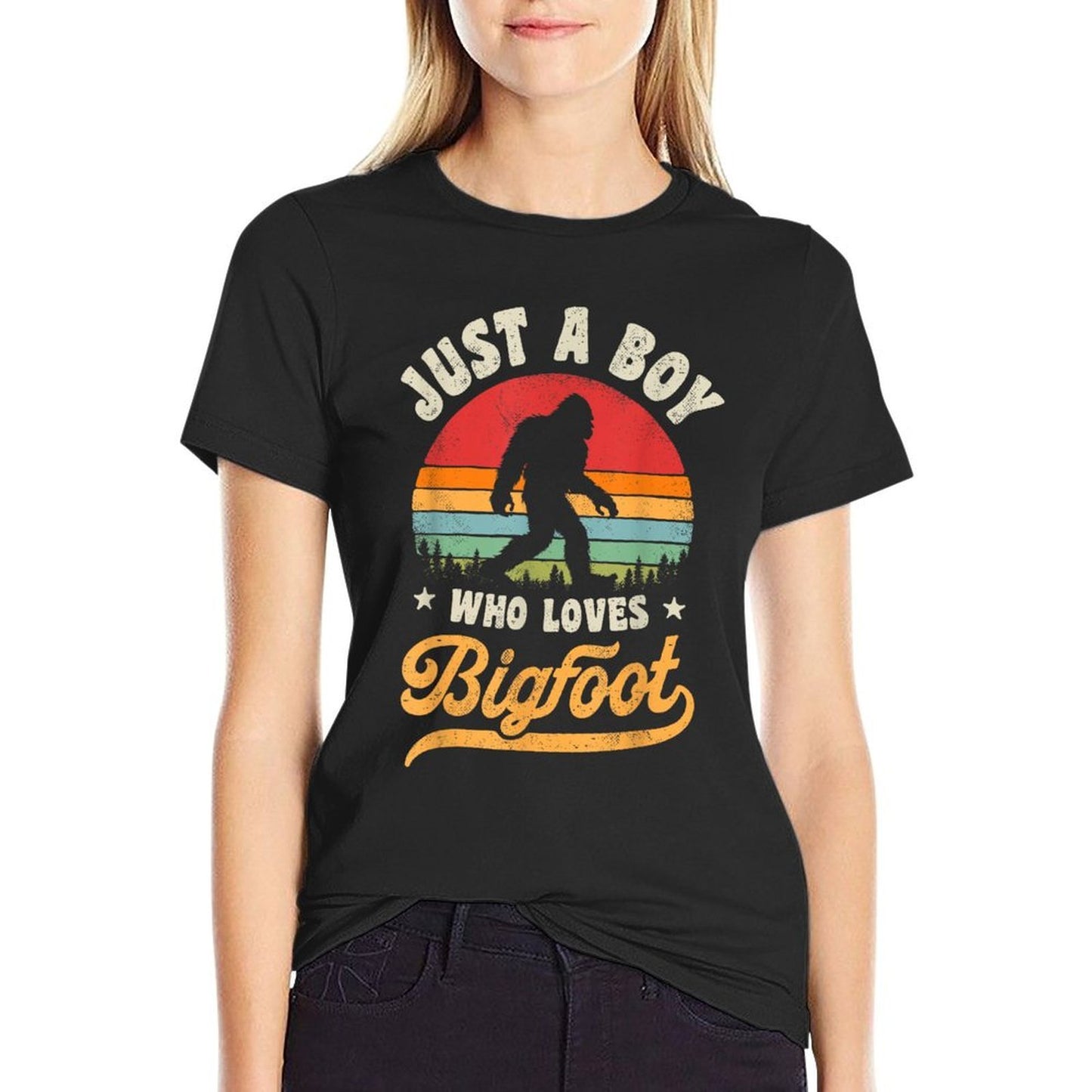 Bigfoot Just A Boy Who Loves Sasquatch Funny Retro Vintage  Polyester Blend T-Shirt