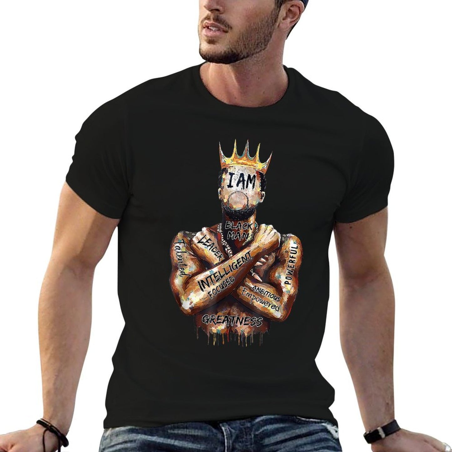 I Am Black Man King Powerful Dad Afro Melanin Black History  Relaxed-fit T-Shirt