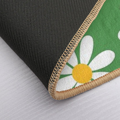 White Daisies on Vintage Green Seamless Pattern Print  Pet-Safe Bath Mat