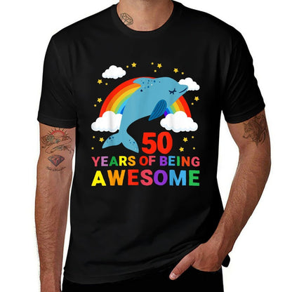 Dolphin 50th Birthday Party Zoologist Ocean Theme Underwater  Trendy Pattern T-Shirt