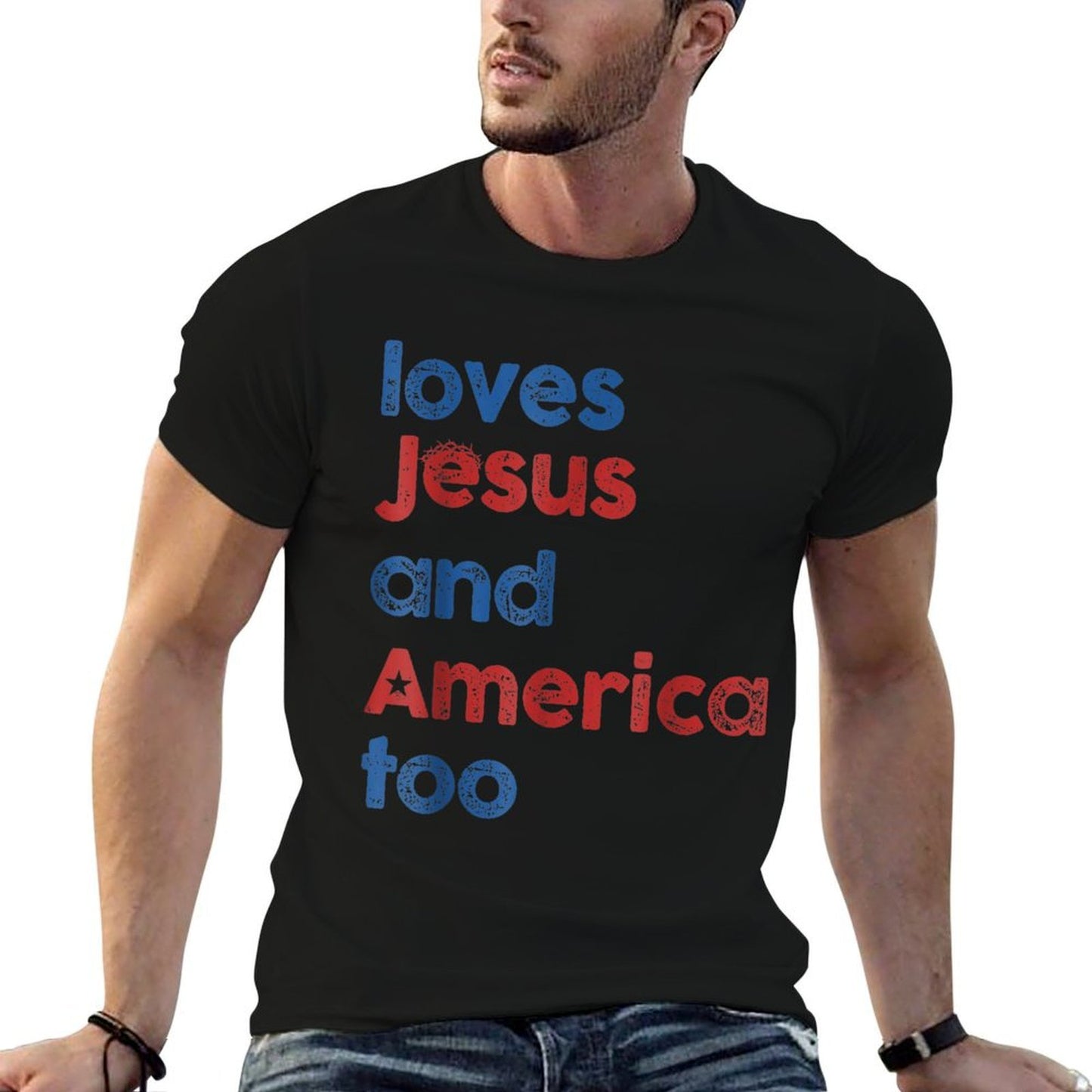 Retro Loves Jesus And America Too 4th Of July Gifts  Odor-resistant T-Shirt