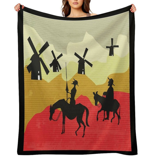 Tilting at Windmills, Don Quixote Machine-washable Throw Blanket