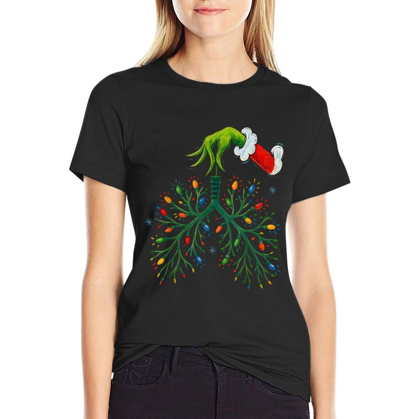 Funny Christmas Lungs Lights Art – RT Holiday  Trendy Pattern T-Shirt