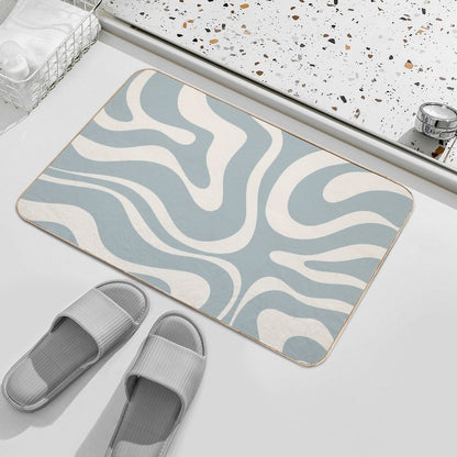 Liquid Swirl Abstract Pattern in Cream And Light Blue-Grey  Anti-Trip Bath Mat