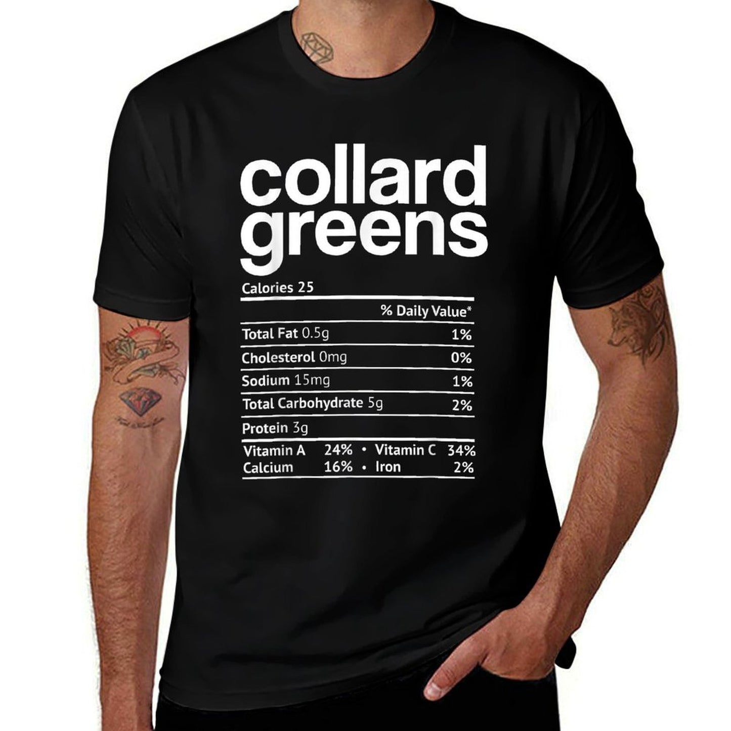 Collard Greens Nutrition Facts Funny Thanksgiving Christmas  Summer-ready Fabric T-Shirt
