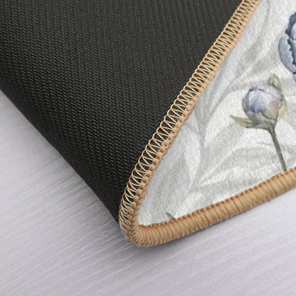 Watercolor Indigo Blue Peonies And Translucent Leaves Pattern with White Background.  Rapid-Drying Bath Mat