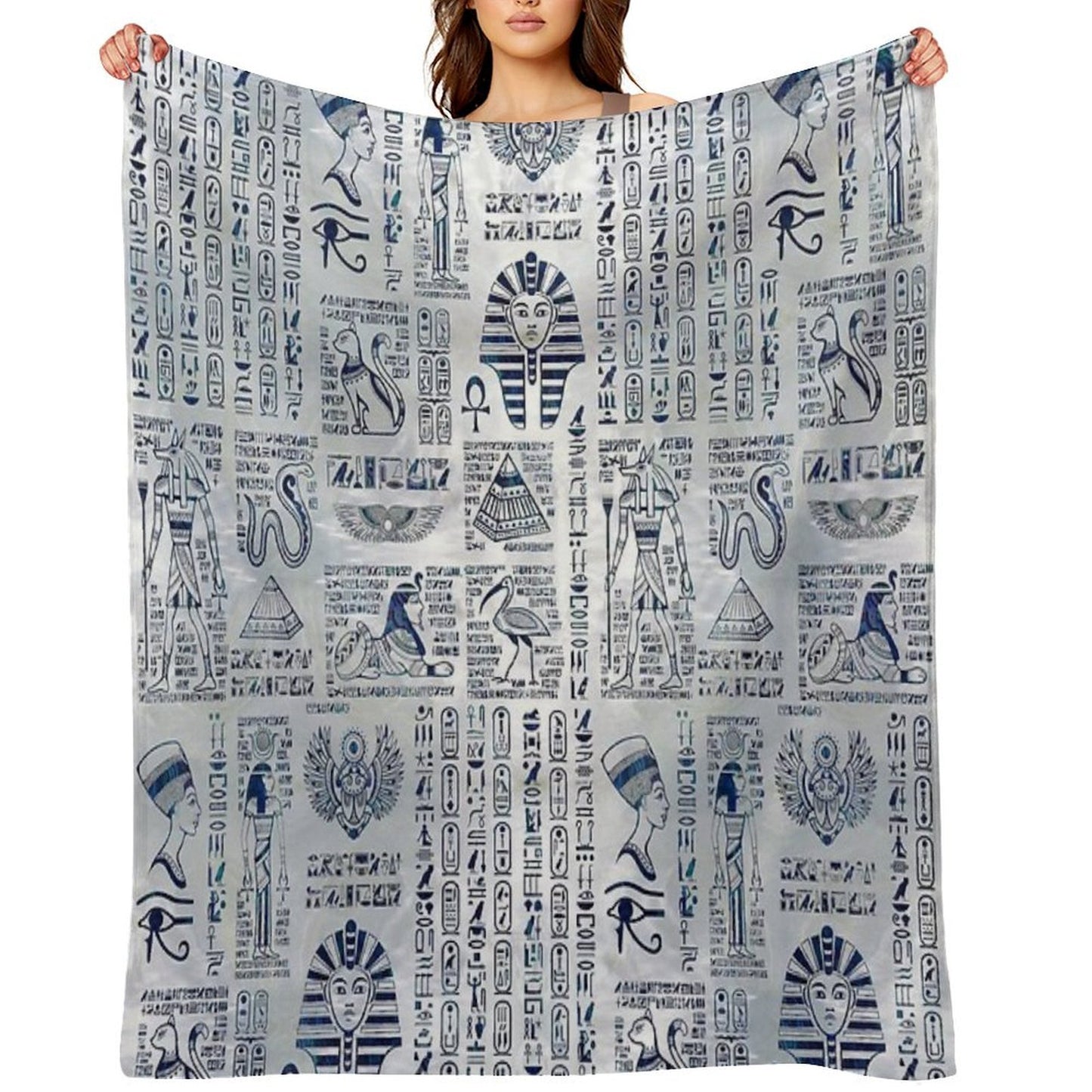 Egyptian Hieroglyphs And Deities Abalone on Pearl Plush Throw Blanket