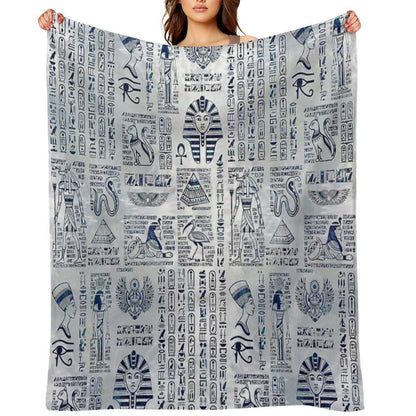 Egyptian Hieroglyphs And Deities Abalone on Pearl Plush Throw Blanket