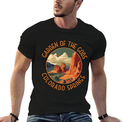 Garden of The Gods Merch Apparel Designs Unisex-Adults Distressed Retro Colorado Springs - Black - Small  Rolled Sleeves T-Shirt