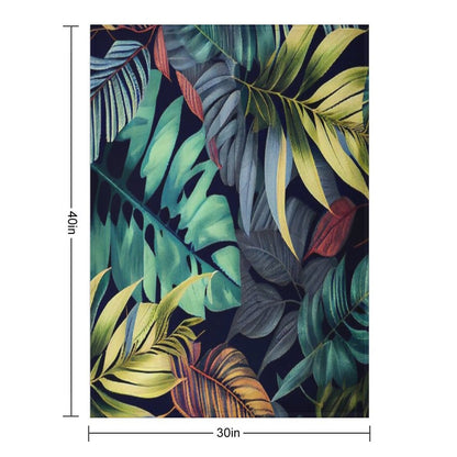 Camryn - Watercolor Leaf Leafs Abstract Painting Pattern in Green, Black, Brown, White Yellow, Blue, Cream, Light Easy Care Throw Blanket
