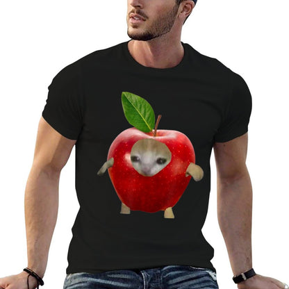Gift For Friends Funny Crying Apple Cat Memes  Fade-proof Color T-Shirt