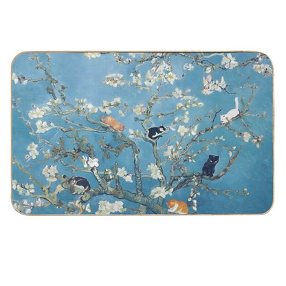 Van Gogh Cute Cats in Almond Blossom  Dirt-Trapping Bath Mat
