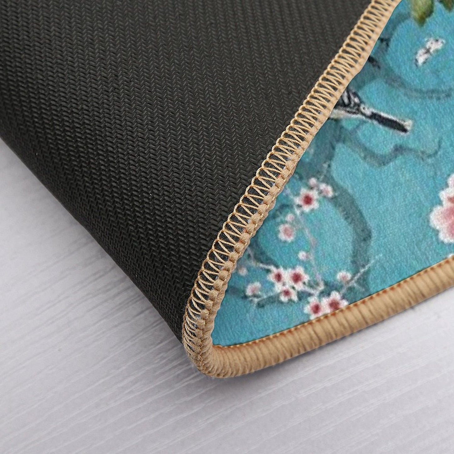 Chinoiserie Birds in Turquoise Blue  Absorbent Bath Mat