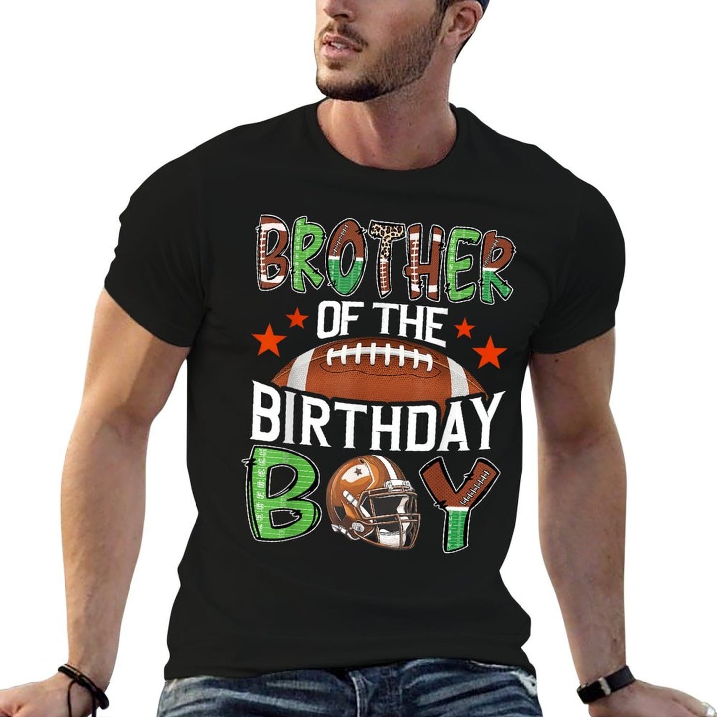 Brother Of The Birthday Boy Game Day Football  Rolled Sleeves T-Shirt