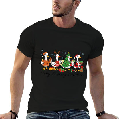 Very Merry Teacher Christmas Funny Goose Silly Holiday Party  Polyester Blend T-Shirt