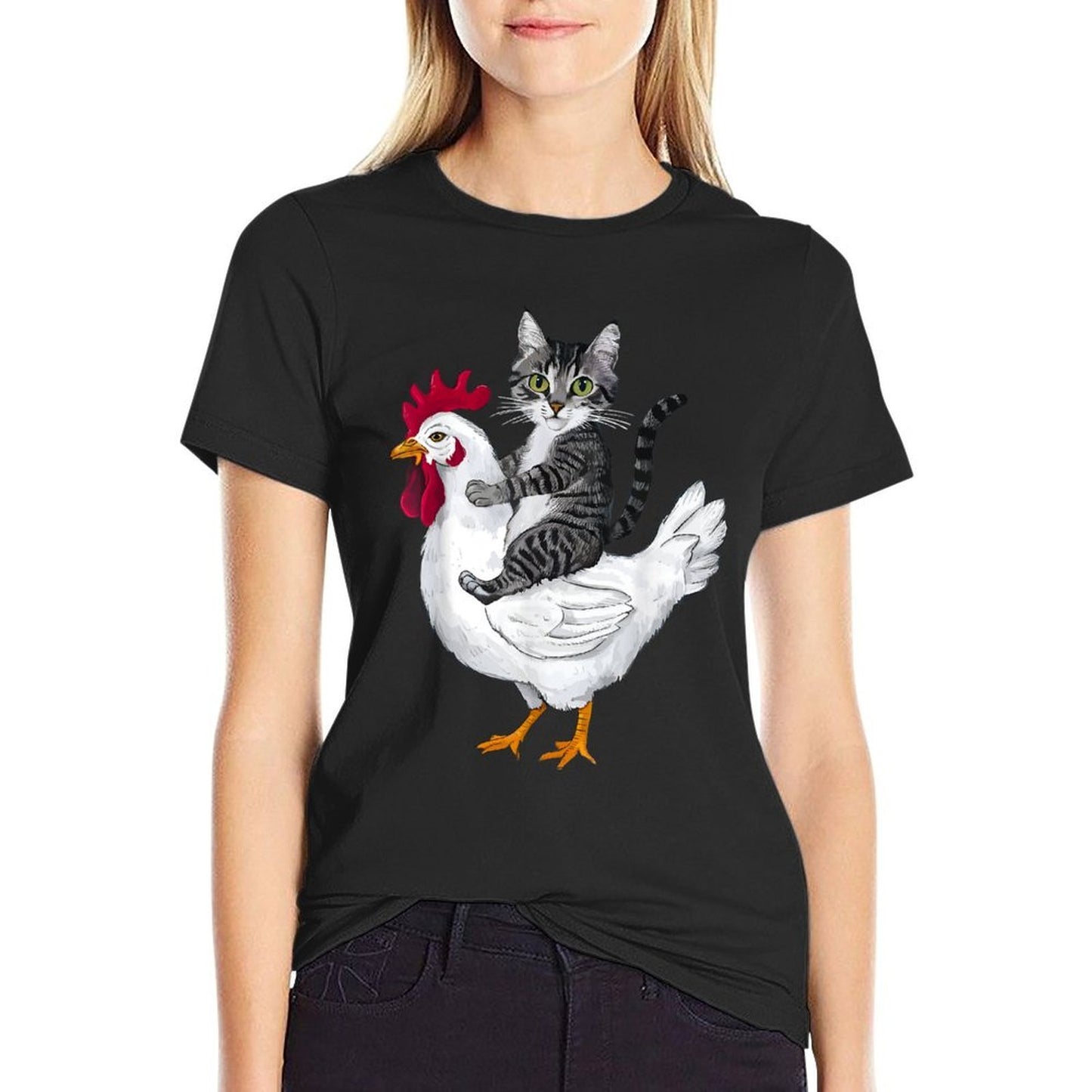 Funny Cat on A Chicken Lover  Soft T-Shirt