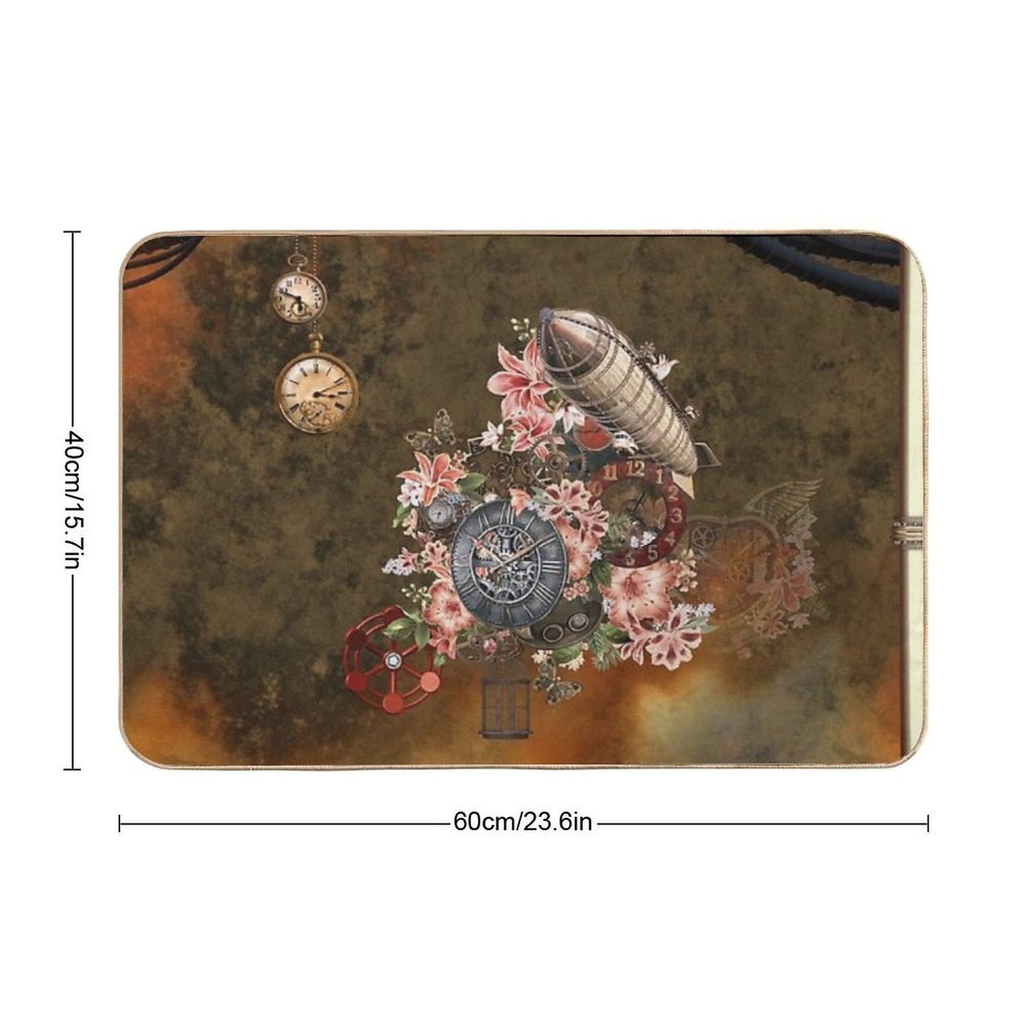 Steampunk Design with Clocks, Gears And Flowers  Odorless Bath Mat