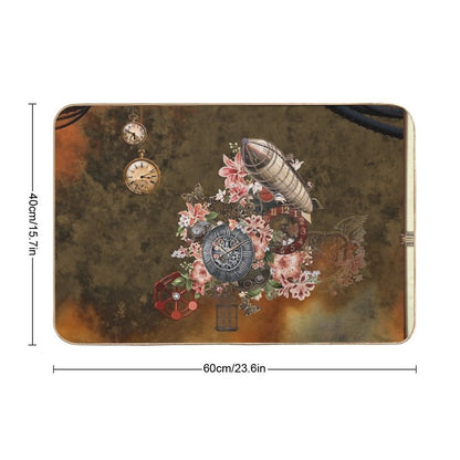 Steampunk Design with Clocks, Gears And Flowers  Odorless Bath Mat