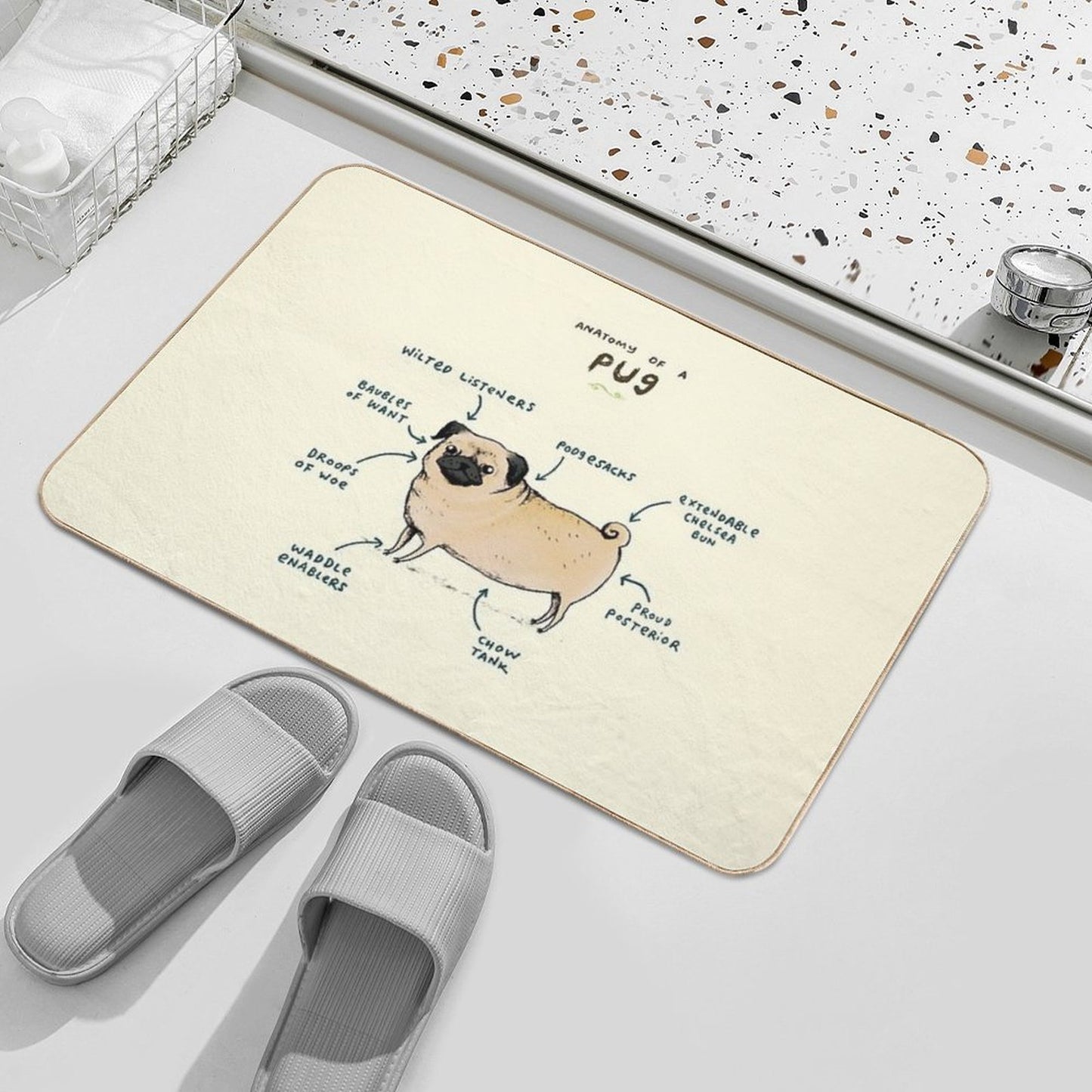Anatomy of A Pug  Long-Lasting Bath Mat